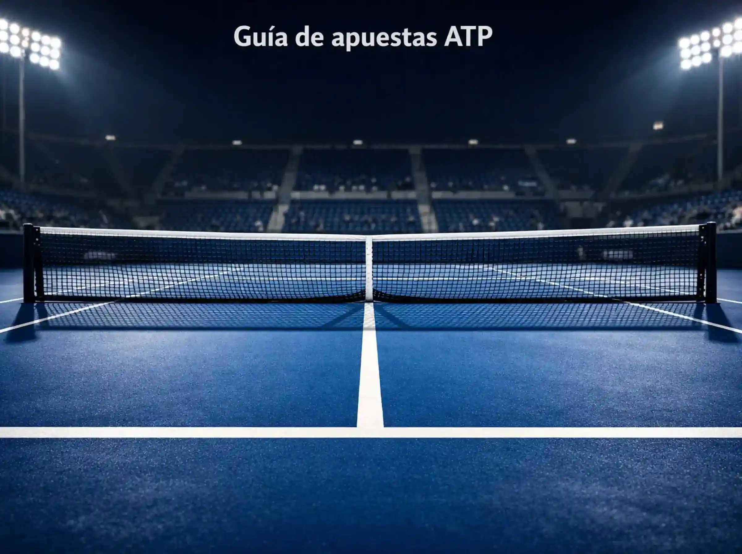 Pista de tenis profesional ATP iluminada para un partido nocturno