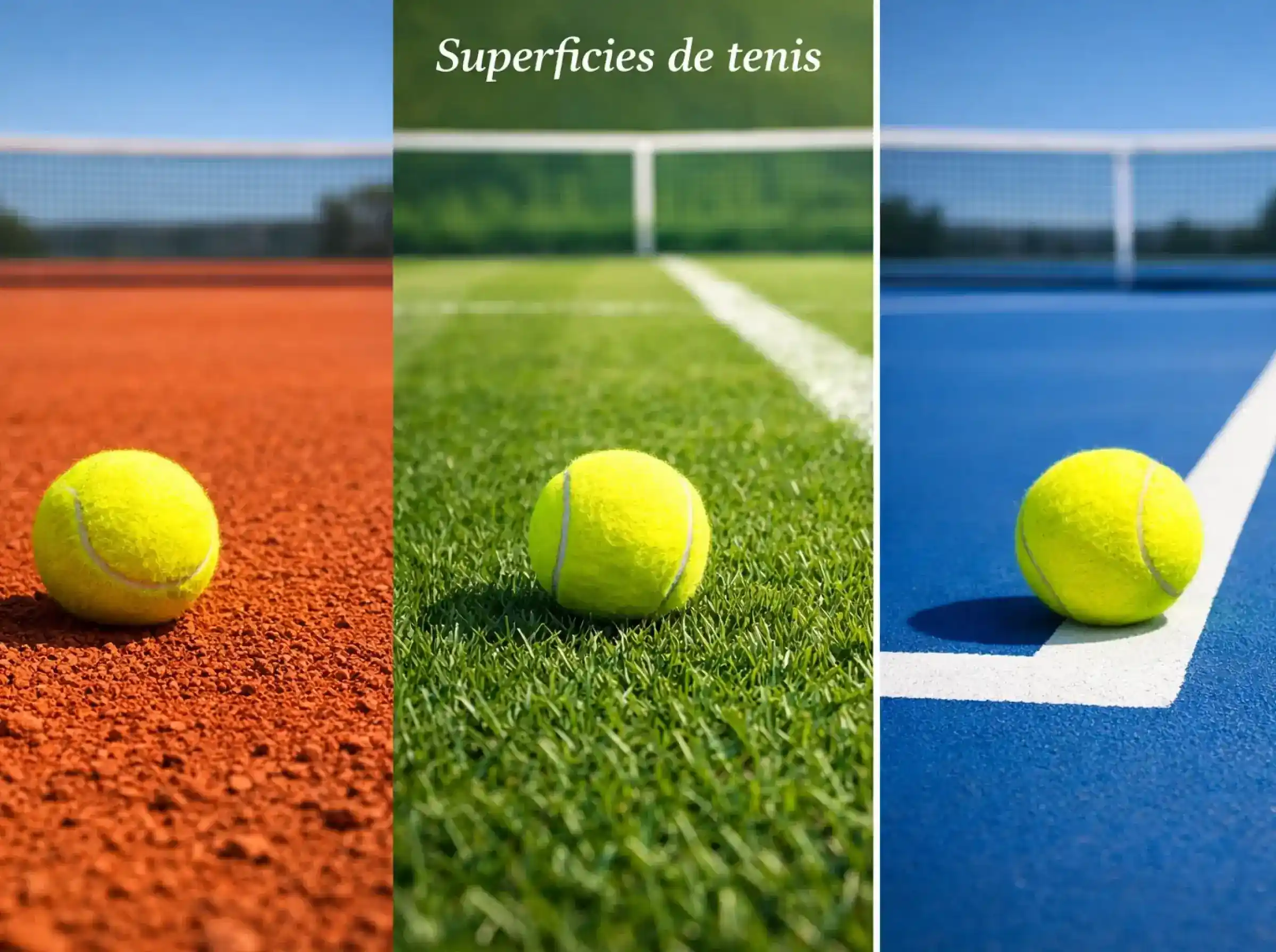 Diferentes superficies de pista de tenis: tierra batida, hierba y pista dura